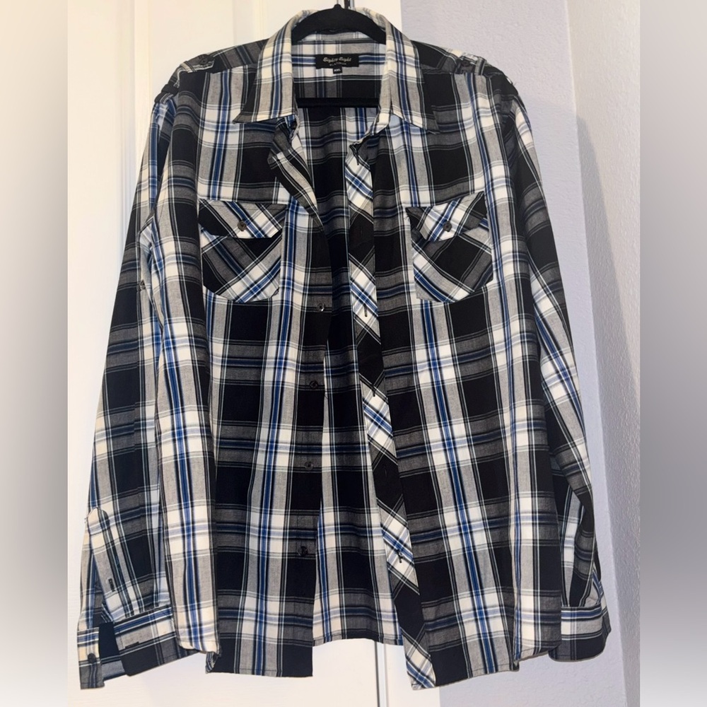 EIGHTY EIGHT PLATINUM | MENS | LS PLAID | BUTTON UP DRESS SHIRT | SZ.XXL BLU/BLK